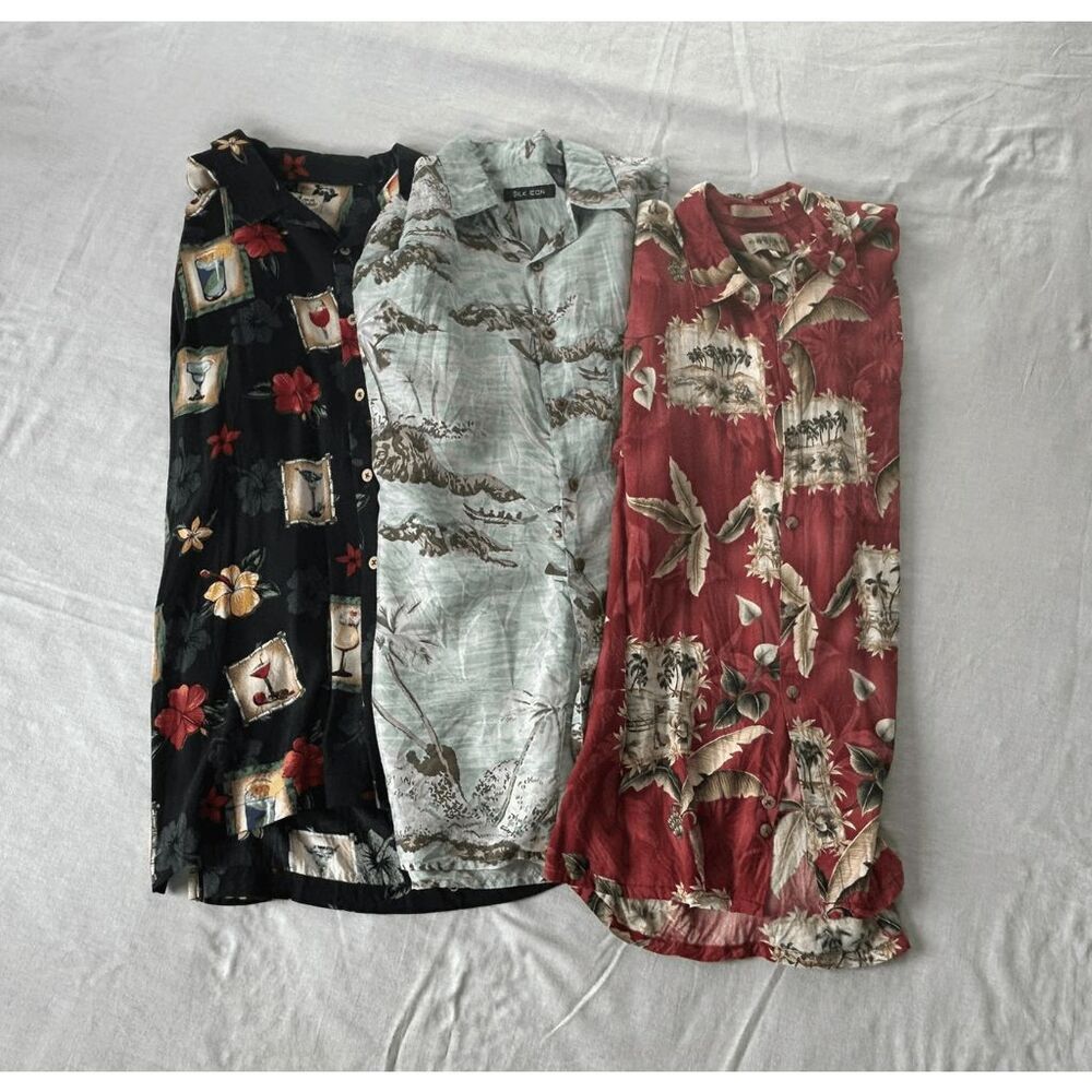Men's Hawaiian Shirt Lot of Three, Size Large, Silk, Rayon, Vacation Comfortable